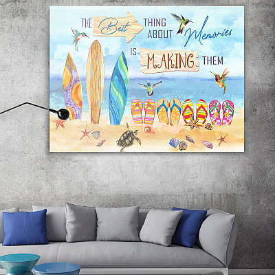 Alternative view of The Best Thing About Memories Is Making Them Hummingbird Ocean Beach Framed Canvas Prints - Unframed Poster