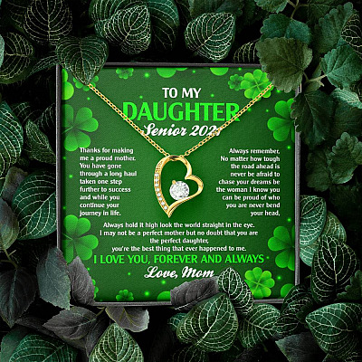 To My Daughter Senior 2021 Forever Love Heart Pendant Necklace - Graduation Day Gift For Her
