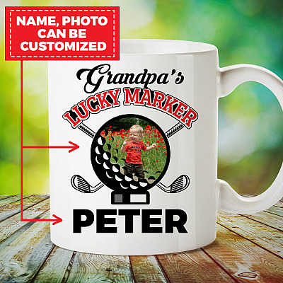 Alternative view of Personalized Photo Grandpa's Lucky Marker Golf Ceramic Coffee Mug - Water Bottle - Color Changing Mug