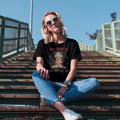 Alternative view of Half Namaste Half GTFO of My Face Funny Yoga T-Shirt - Vintage Girl Yoga Shirt