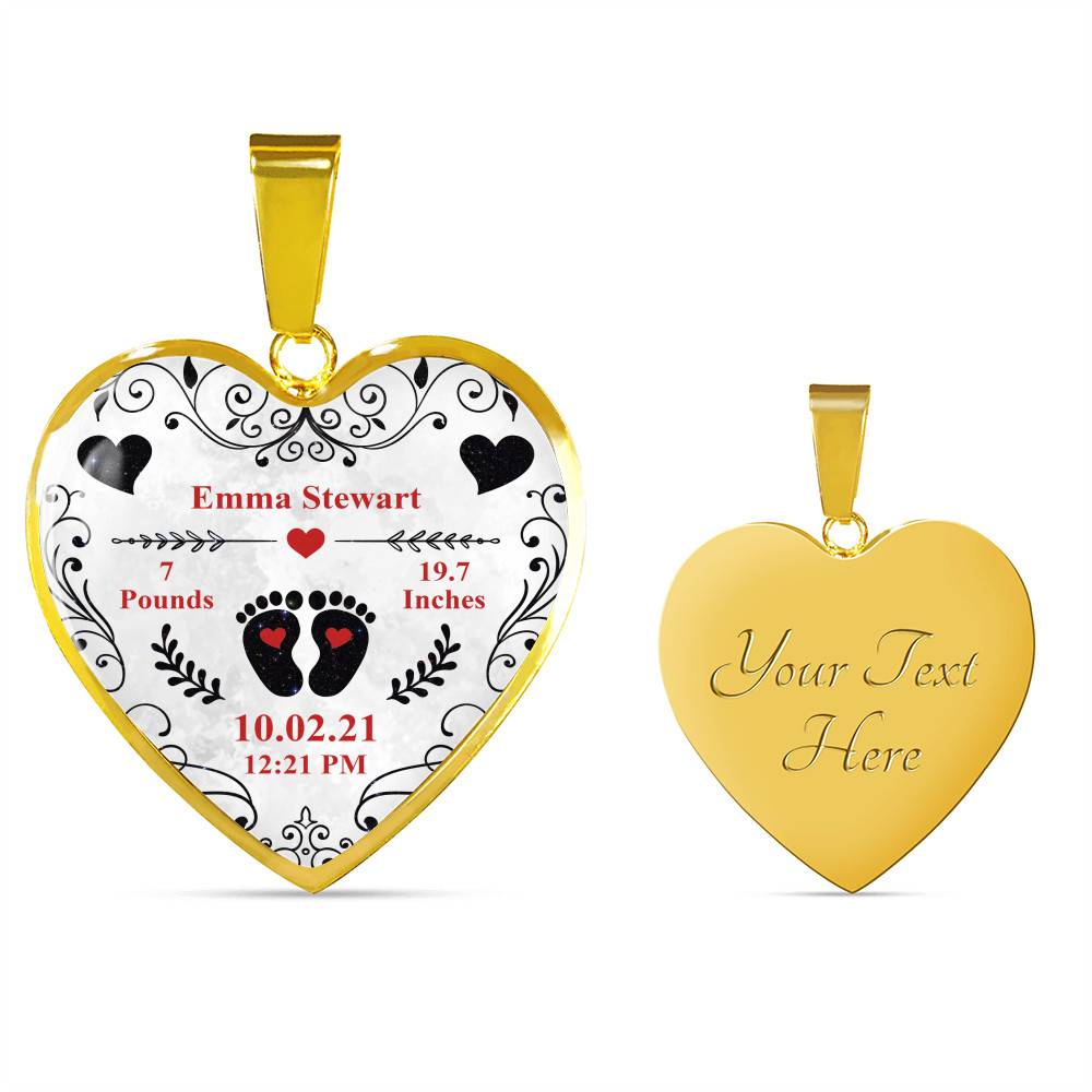 Personalized Baby Stats Heart Pendant Necklace - Bangle - Birth Announcement Gift