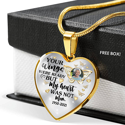 Personalized Photo Butterfly Your Wings Were Ready but My Heart Was Not Heart Pendant Necklace