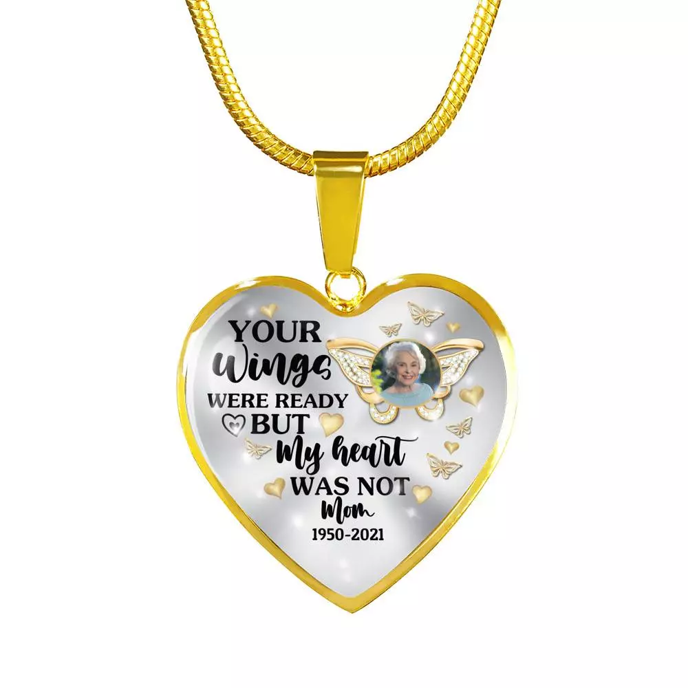 Personalized Photo Butterfly Your Wings Were Ready but My Heart Was Not Heart Pendant Necklace Personalized Photo Butterfly Your Wings Were Ready but My Heart Was Not Heart Pendant Necklace