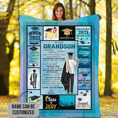 Alternative view of Personalized Graduation To My Grandson Senior 2021 I Want You To Believe Class Of 2021 Fleece - Mink Sherpa Blanket