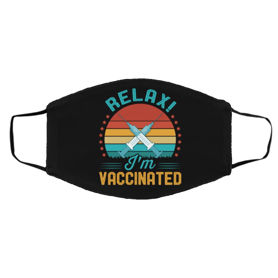 Vaccinated Mask, Black, Cloth Face Cover – Medium/Large