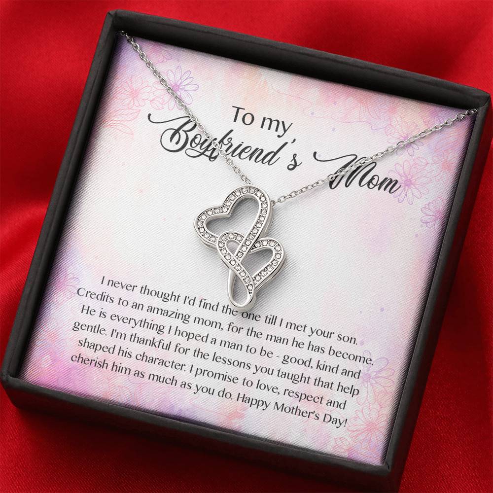 To My Boyfriend's Mom I Never Thought I'd Find The One Till I Met Your Son Double Hearts Pendant Necklace