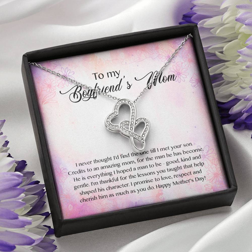 To My Boyfriend's Mom I Never Thought I'd Find The One Till I Met Your Son Double Hearts Pendant Necklace