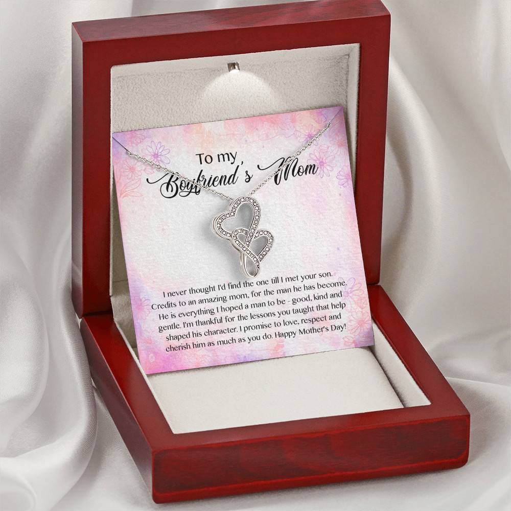 To My Boyfriend's Mom I Never Thought I'd Find The One Till I Met Your Son Double Hearts Pendant Necklace
