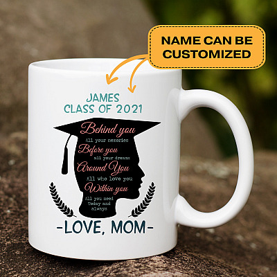 Alternative view of Personalized Graduation Behind You All Your Memories Boy Coffee Mug - Beer Stein - Water Bottle - Color Changing Mug