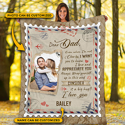 Alternative view of Personalized Photo Dear Dad Even When I'm Not Close by Father's Day Gift Fleece Blanket - Mink Blanket