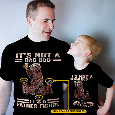 Alternative view of Personalized It's Not a Dad Bod It's a Father Figure Beer Dad Two Children Funny T-Shirt