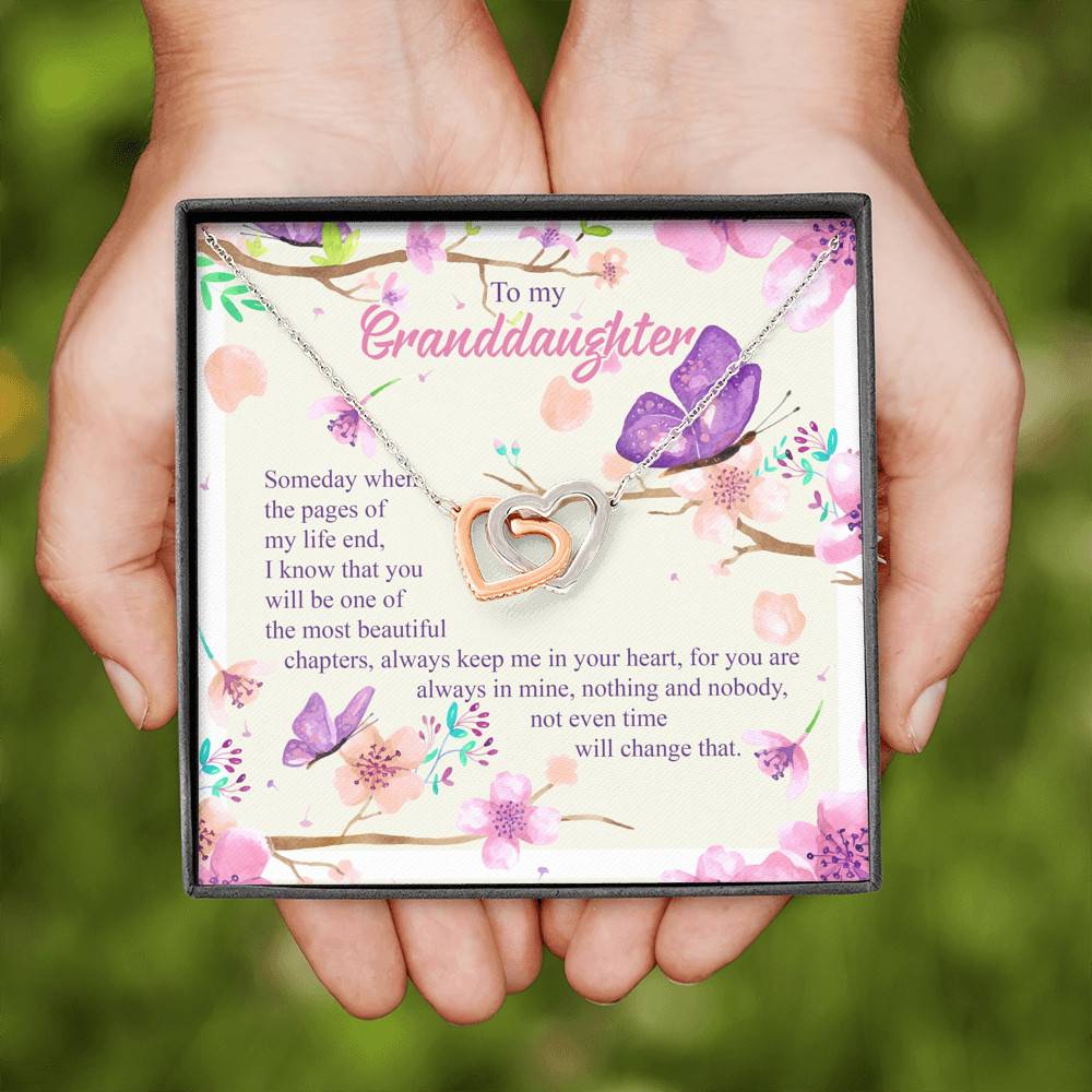 To My Granddaughter Someday When The Pages Of My Life End Interlocking Hearts Pendant Necklace