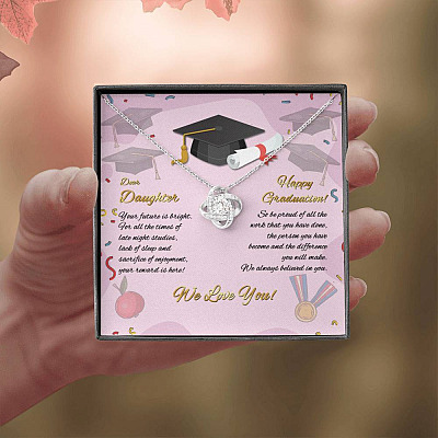 To My Daughter Happy Graduation Day Your Future Is Bright Love Knot Pendant Necklace