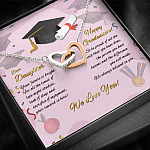 To My Daughter Happy Graduation Day Your Future Is Bright Interlocking Heart Pendant Necklace