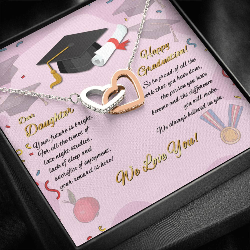 To My Daughter Happy Graduation Day Your Future Is Bright Interlocking Heart Pendant Necklace