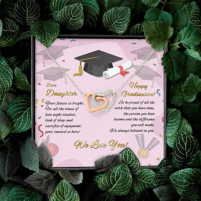 To My Daughter Happy Graduation Day Your Future Is Bright Interlocking Heart Pendant Necklace