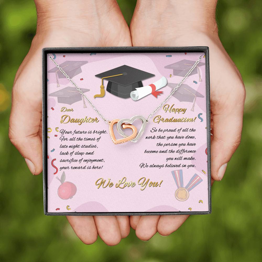 To My Daughter Happy Graduation Day Your Future Is Bright Interlocking Heart Pendant Necklace