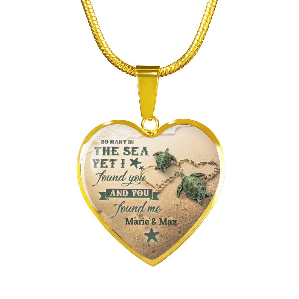 Personalized So Many in the Sea Yet I Found You and You Found Me Turtle Couple Heart Pendant Necklace