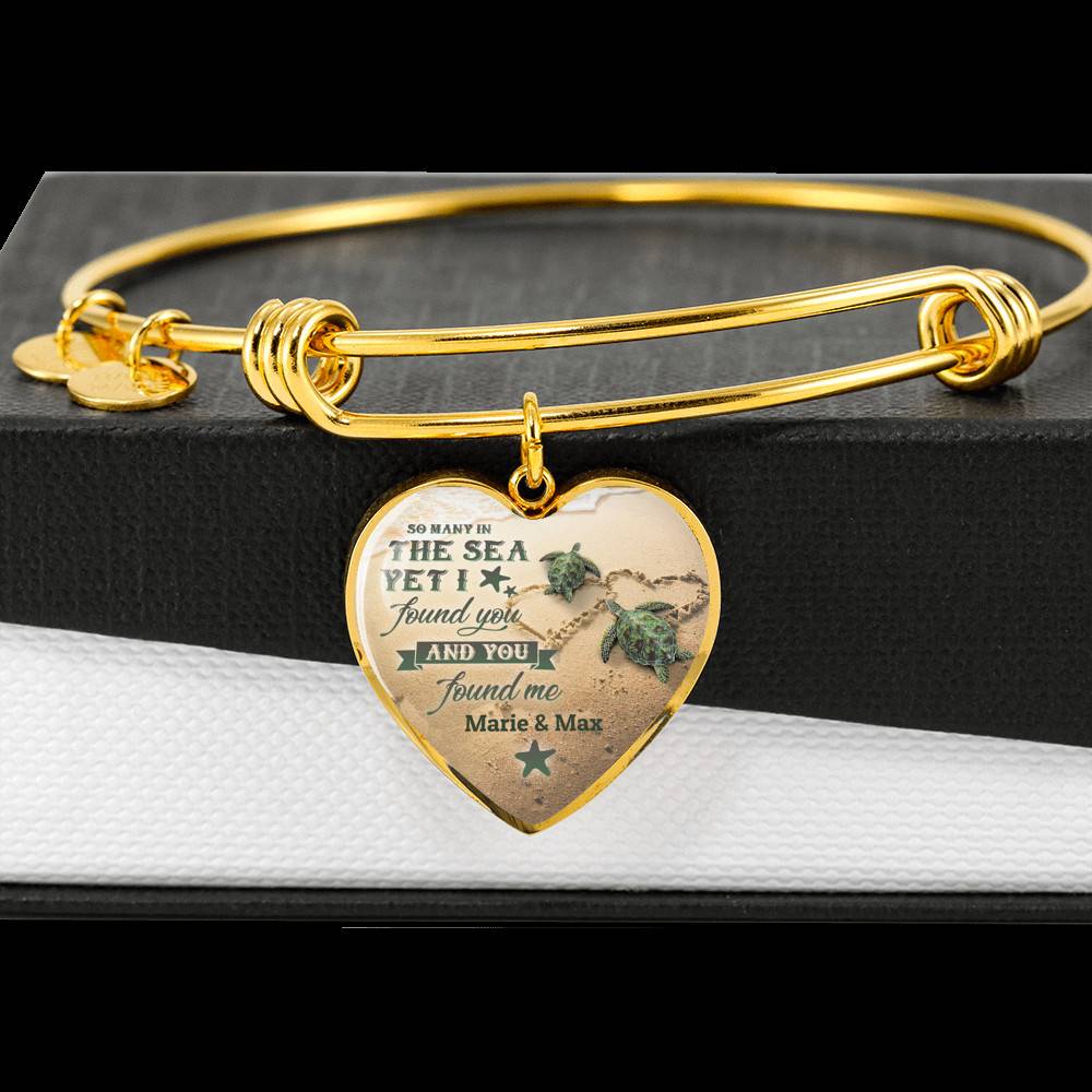 Personalized So Many in the Sea Yet I Found You and You Found Me Turtle Couple Heart Pendant Necklace