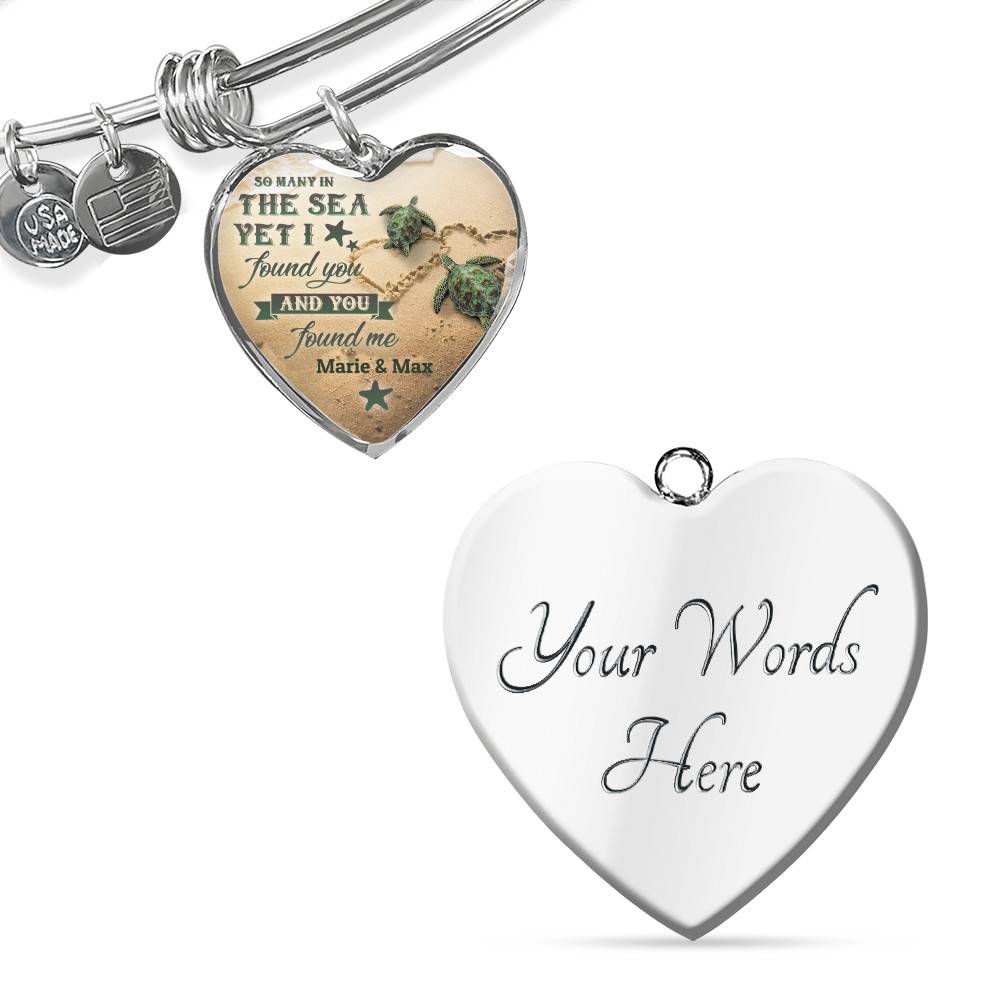 Personalized So Many in the Sea Yet I Found You and You Found Me Turtle Couple Heart Pendant Necklace