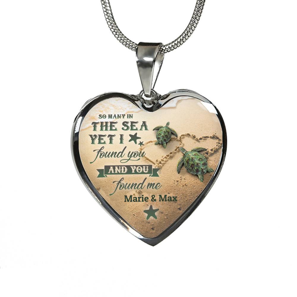 Personalized So Many in the Sea Yet I Found You and You Found Me Turtle Couple Heart Pendant Necklace