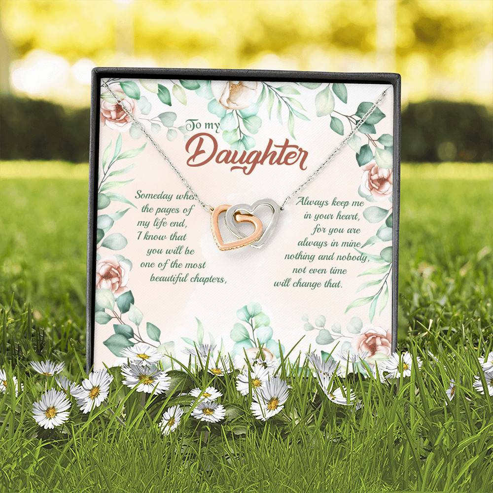 To My Daughter Someday When The Pages Of My Life End Interlocking Hearts Pendant Necklace