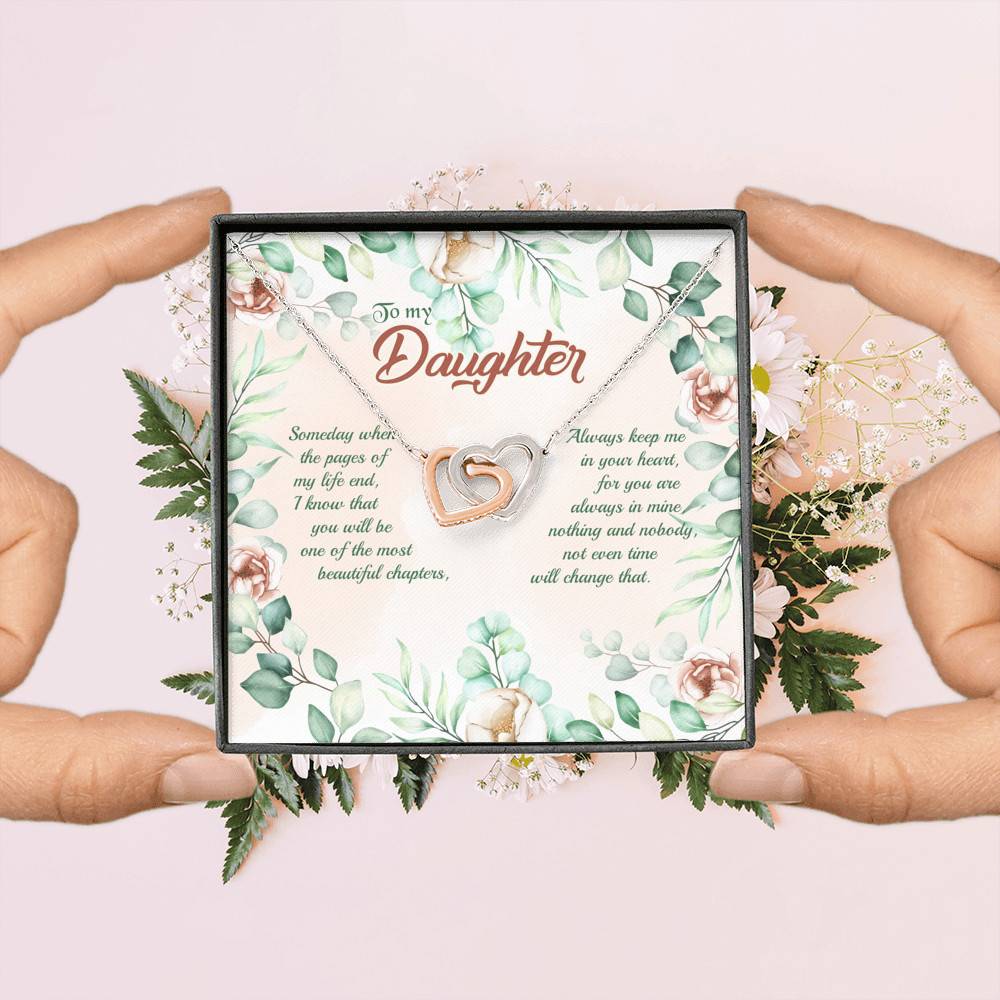 To My Daughter Someday When The Pages Of My Life End Interlocking Hearts Pendant Necklace