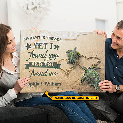 Alternative view of Personalized Turtle So Many in the Sea Yet I Found You and You Found Me Wrapped Framed Canvas Prints - Unframed Poster