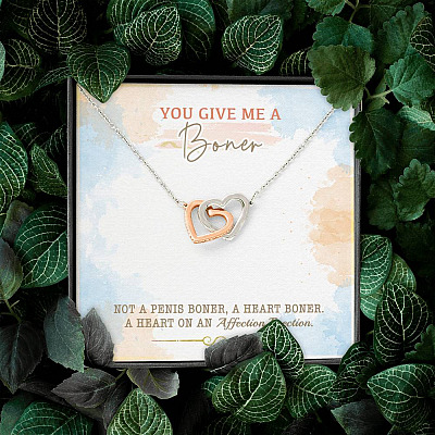 You Give Me A Boner Not A Penis Boner A Heart Boner A Heart On Funny Girlfriend Interlocking Hearts Pendant Necklace