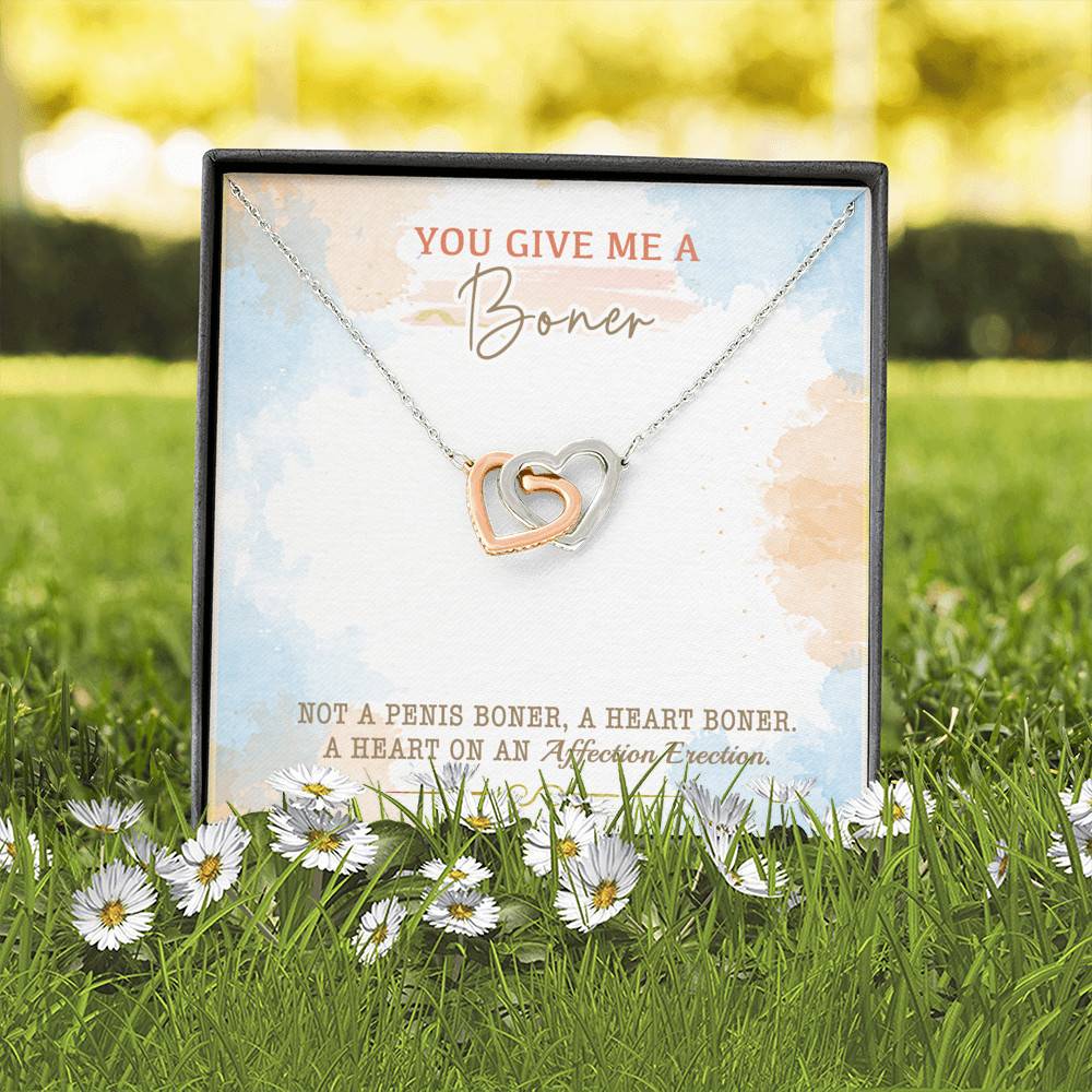 You Give Me A Boner Not A Penis Boner A Heart Boner A Heart On Funny Girlfriend Interlocking Hearts Pendant Necklace