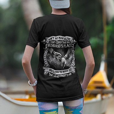 Alternative view of Ain't No Man Alive That Could Take My Husband's Place Wife Print On Back T-Shirt Only - V-Neck Shirt