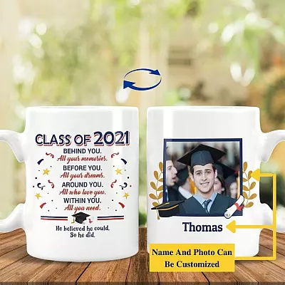 Custom Photo Class Of 2021 He Believed So He Did Coffee Mug - Beer Stein - Water Bottle - Color Changing Mug