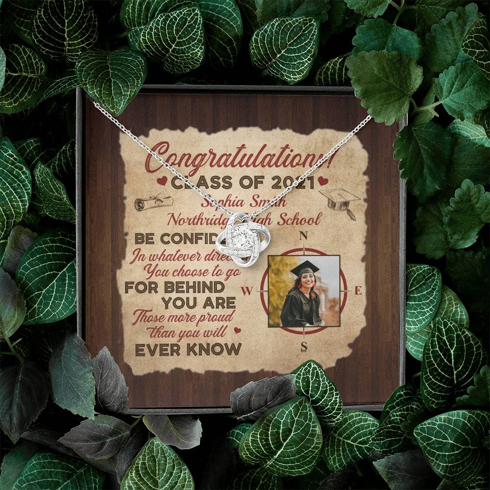 Personalized Photo Graduation Congratulation Wishes Be Confident In Whatever Direction Love Knot Necklace Personalized Photo Graduation Congratulation Wishes Be Confident In Whatever Direction Love Knot Necklace