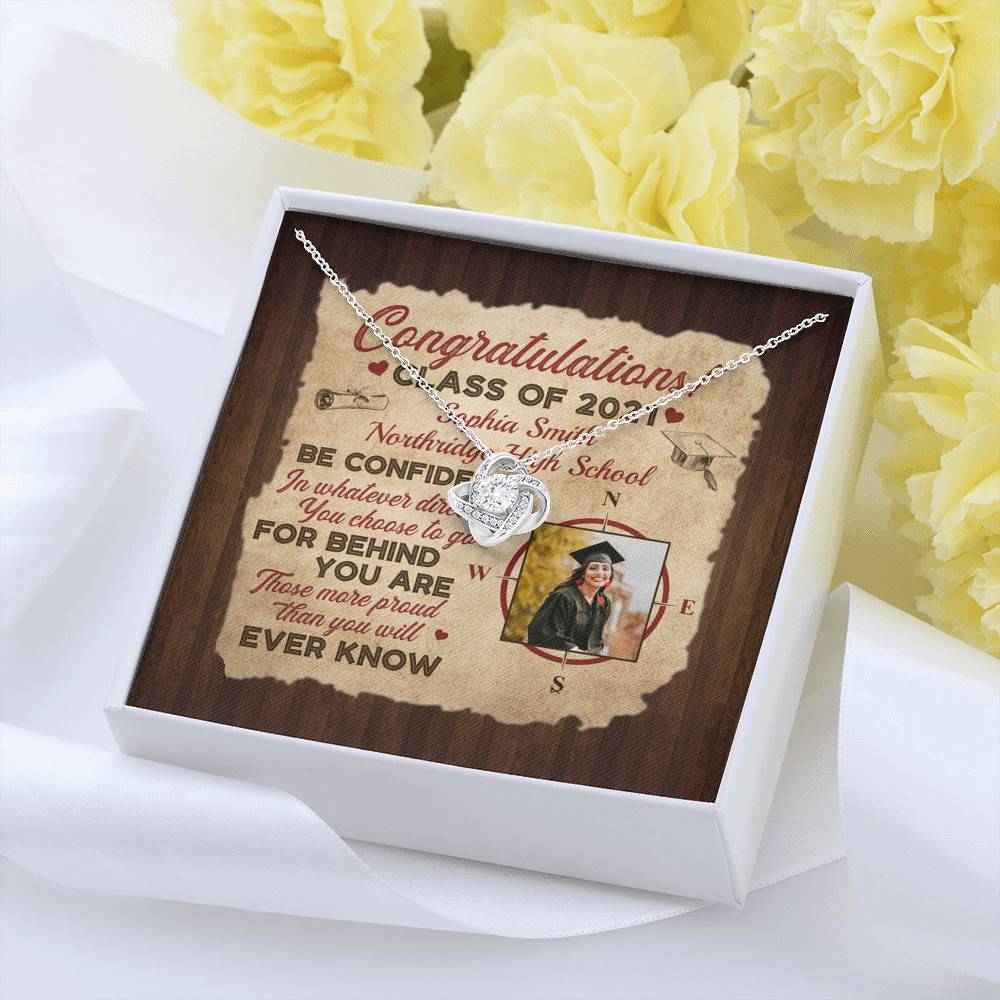 Personalized Photo Graduation Congratulation Wishes Be Confident In Whatever Direction Love Knot Necklace Personalized Photo Graduation Congratulation Wishes Be Confident In Whatever Direction Love Knot Necklace