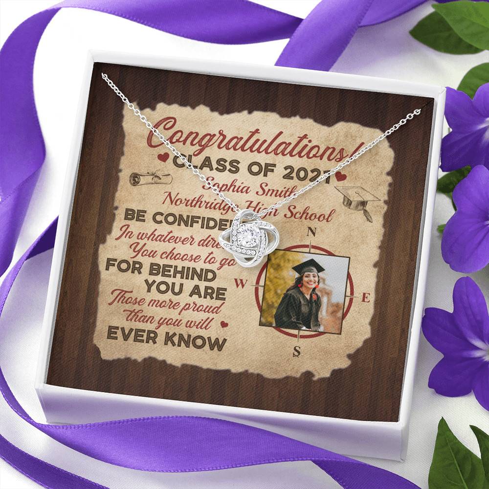 Personalized Photo Graduation Congratulation Wishes Be Confident In Whatever Direction Love Knot Necklace Personalized Photo Graduation Congratulation Wishes Be Confident In Whatever Direction Love Knot Necklace