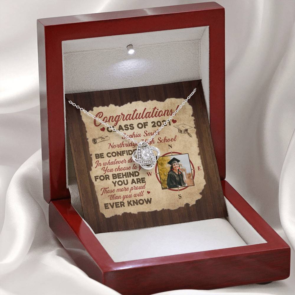 Personalized Photo Graduation Congratulation Wishes Be Confident In Whatever Direction Love Knot Necklace Personalized Photo Graduation Congratulation Wishes Be Confident In Whatever Direction Love Knot Necklace