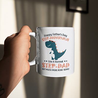 Happy Father's Day Step Dad Ceramic Coffee Mug - Step-Dadasourus Mug - Step Dad Dinosaur Mug