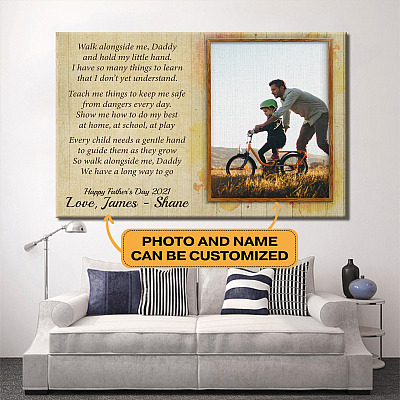 Alternative view of Custom Photo Walk Alongside Me Daddy and Hold My Little Hand Framed Canvas - Unframed Poster - Home Decor Wall Art