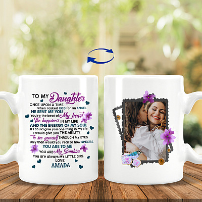 Custom Photo I Asked God for an Angel He Sent My Daughter Coffee Mug - Water Bottle
