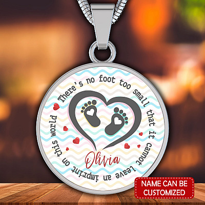 Alternative view of Personalized There Is No Foot Too Small that It Cannot Leave an Imprint on This World Circle Pendant Necklace
