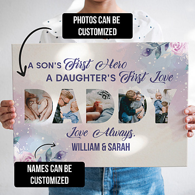Personalized Photo A Son's First Hero A Daughter's First Love Framed Canvas Prints-Unframed Poster-Wall Art