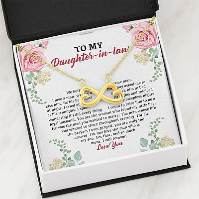 To My Daughter in Law We Love the Same Man You're the Answer I Love You Infinity Heart Pendant Necklace