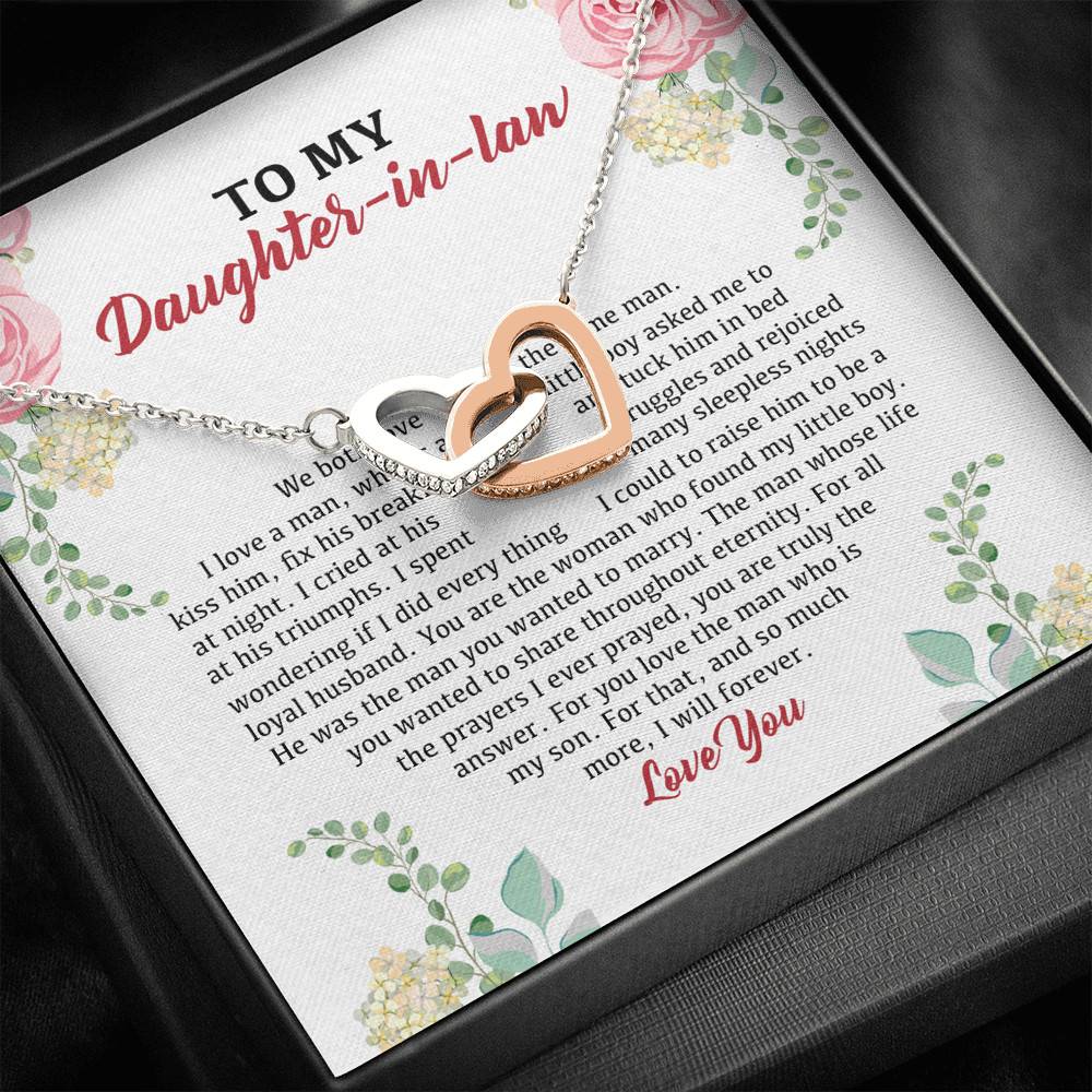 To My Daughter in Law We Love the Same Man You're the Answer I Love You Interlocking Hearts Pendant Necklace