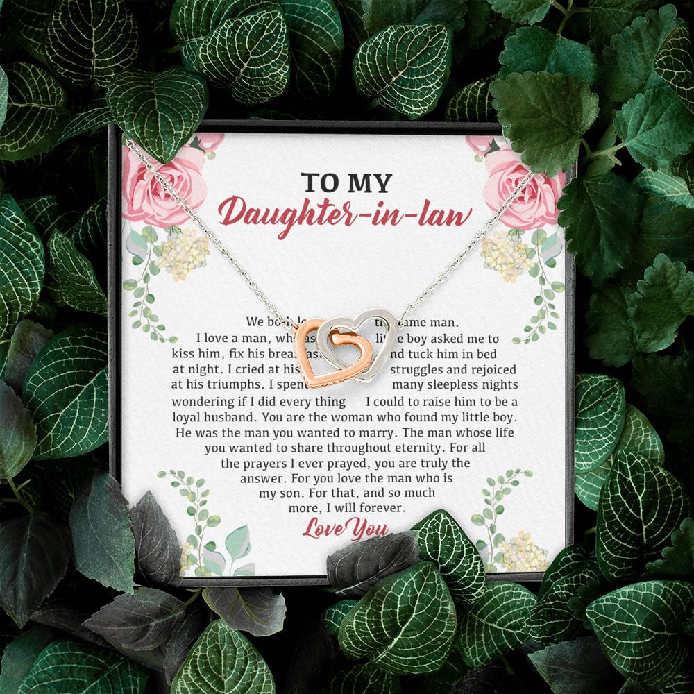 To My Daughter in Law We Love the Same Man You're the Answer I Love You Interlocking Hearts Pendant Necklace