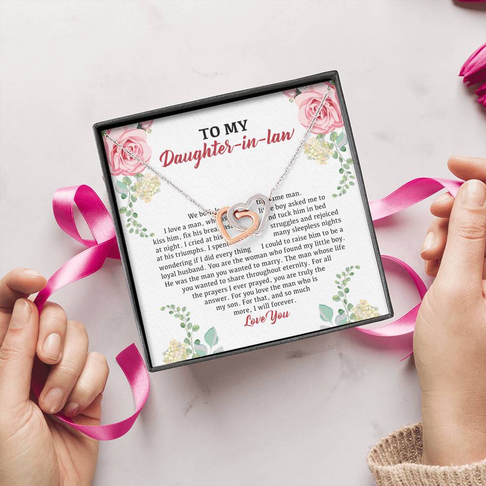 To My Daughter in Law We Love the Same Man You're the Answer I Love You Interlocking Hearts Pendant Necklace