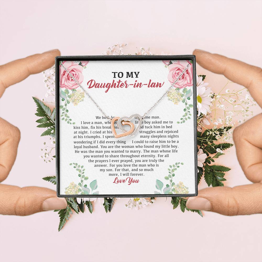 To My Daughter in Law We Love the Same Man You're the Answer I Love You Interlocking Hearts Pendant Necklace