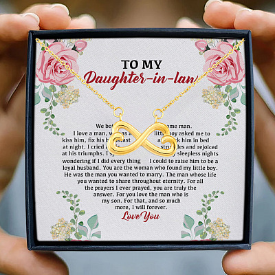 Alternative view of To My Daughter in Law We Love the Same Man You're the Answer I Love You Infinity Heart Pendant Necklace
