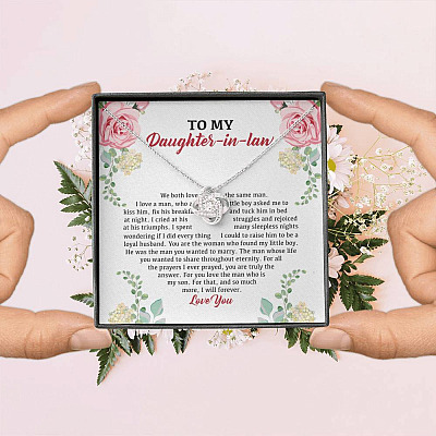 To My Daughter in Law We Love the Same Man You're the Answer I Love You Love Knot Pendant Necklace