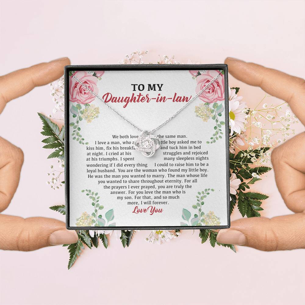 To My Daughter in Law We Love the Same Man You're the Answer I Love You Love Knot Pendant Necklace