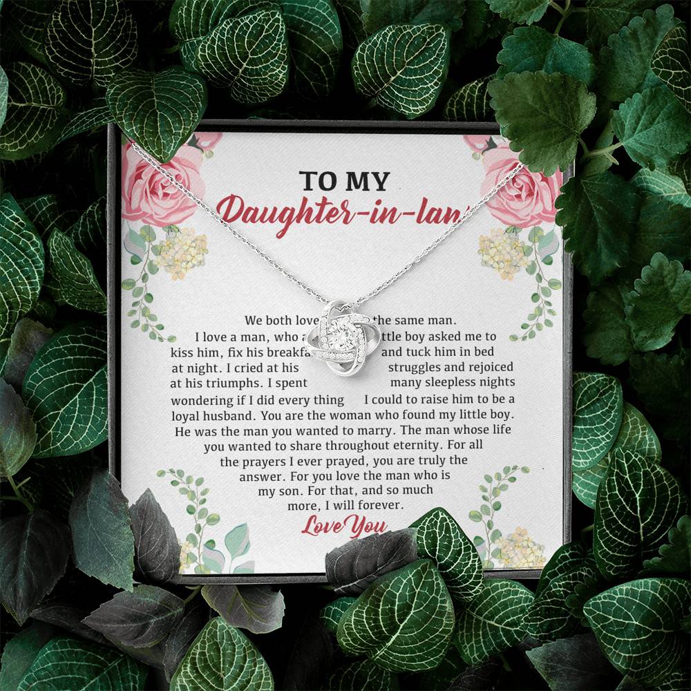 To My Daughter in Law We Love the Same Man You're the Answer I Love You Love Knot Pendant Necklace
